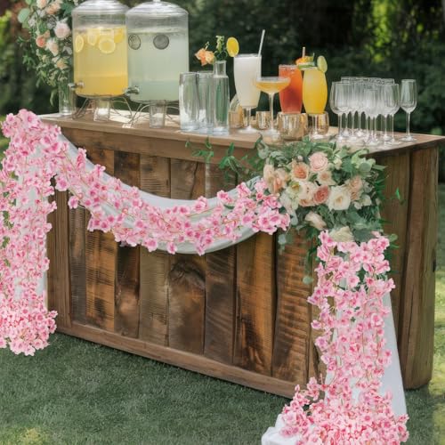 CITYES 3 Pcs Artificial Cherry Blossom Flower Vines Cherry Blossom Garland 18.48 ft Hanging Silk Flowers Vines Fake Flower Garland Outdoors for Home Wedding Garden Party Arch Office Decor Pink - color: Pink-3 Pcs
