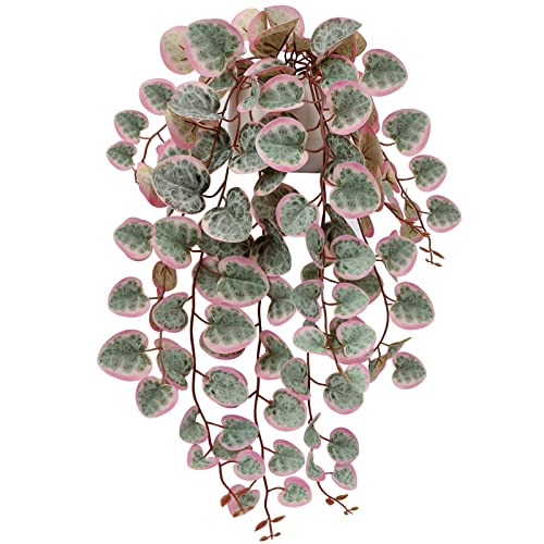 Briful Fake Plants Indoor 16'' Artificial String of Hearts Plants with Ceramic Pot Small Faux Draping Vine Plants for Home Bathroom Table Shelf Office Hotel Decor(Pink) - color: Pink