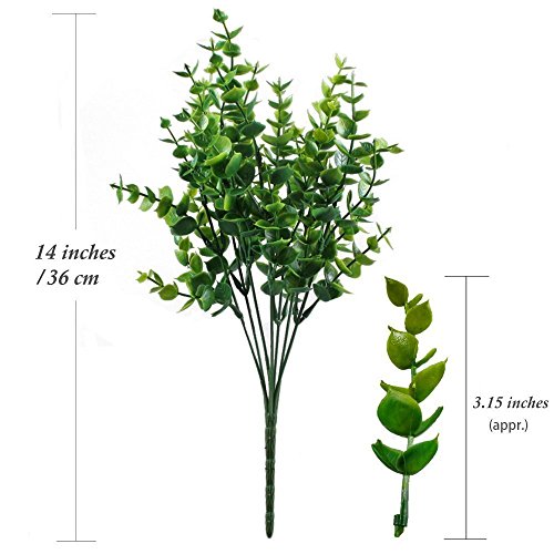Artificial Shrubs, Fake Plastic Greenery Plants Eucalyptus Leaves Bushes, Indoor Outdoor Outside Home Garden Office Verandah Table Arrangements Decor Decoration 4pcs - color: Eucalyptus / 4pcs