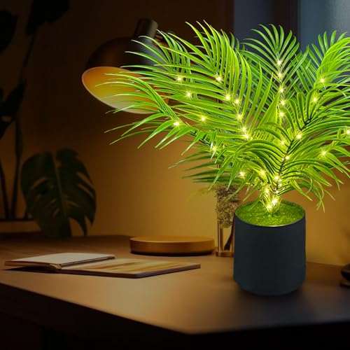 20-Inch LED Areca Palm Tree Faux Plant, USB Battery Powered | Dypsis lutescens style, USB or battery powered, Indoor home decor, Artificial tropical plant, Living room bedroom accent - color: Chrysalidocarpus Lutescens