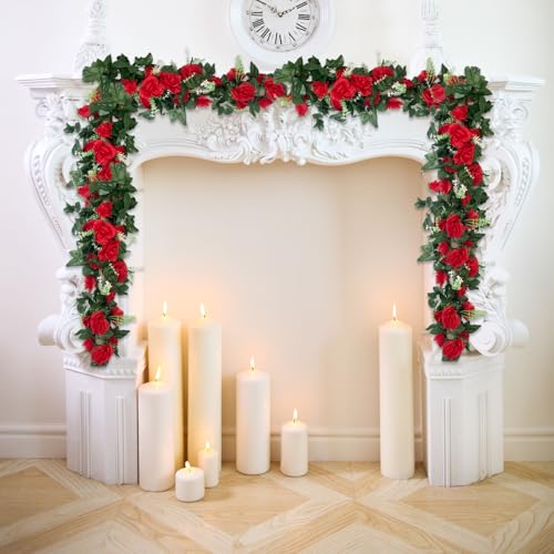 4Pcs 28Ft Red Rose Garland, Fake Flower Vines, Artificial Vine Flowers, Rose Hanging Garland for Party Wedding, Garden, Room Table, Christmas, Backdrop Wall Arch Decor - color: Red, size: 4Pcs 28Ft