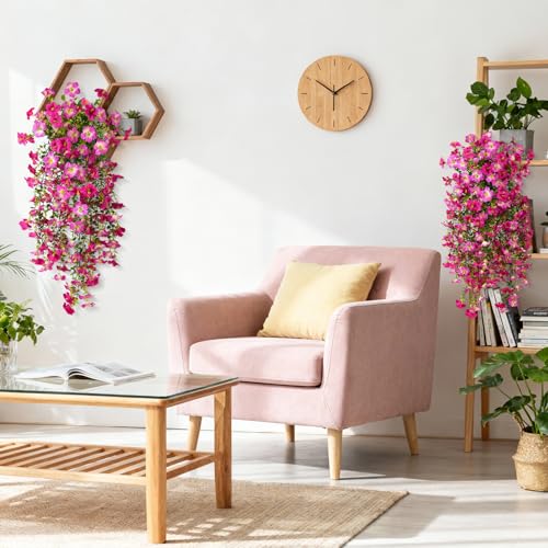 Artificial Hanging Flowers Plants for Outdoor Spring Summer Decoration, 2PCS Faux Silk Morning glory UV Resistant Look Real for Outside Home Indoor Planter Porch Garden Yard Decor(Purple Red Pink) - color: Purple Red Pink