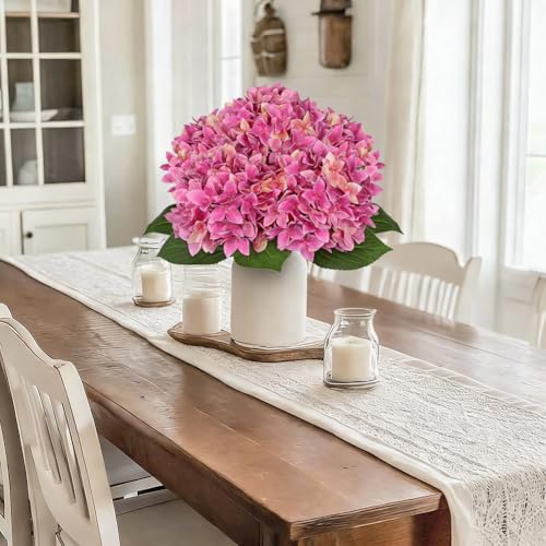 Artificial Hydrangea Flowers Real Touch Faux Hydrangeas Flower 7 Inch Large Hydrangea Heads with Unique Petal Shape, 23.6" Long Pink Hydrangeas Stems for Vase Wedding Home Table Centerpiece Decor - color: Purplish Pink