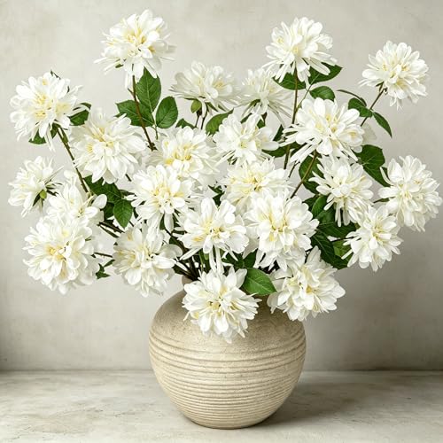 5 Pcs 27" Artificial Silk Flowers for Vase, Realistic Faux Floral Arrangement with Long Stems, Fake Rosa Banksiae Flower DIY for Wedding Centerpiece, Home Party Indoor Vase Decor - White - color: White