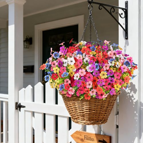 16 Bundles Artificial Flowers for Outdoors, Realistic Fake Silk Flowers for Outside, UV Resistant Faux Plants for Outdoor Planter, Hanging Basket - Porch Spring Easter Decor(8 Colors) - color: Mix 8 Colors, size: 16PCS
