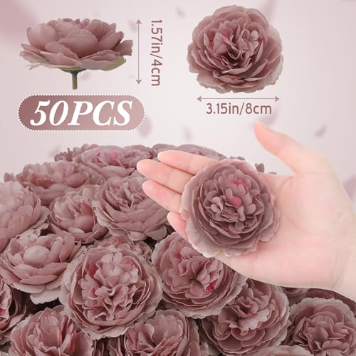 Thiccywoov 50 Pcs Artificial Flowers, 3.2 Inches Silk Rose Head Flowers Fake No Stem for Wedding Bridal Bouquet Home Floral Decor DIY Centerpieces Arrangements Party Tables Decorations (Dusty Rose) - color: Dusty Rose