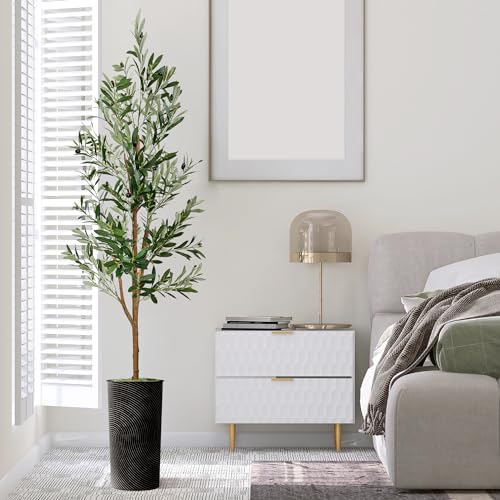 Artificial Tree in Optional Designed Pot, Fake Olive Silk Tree for Indoor and Outdoor Home Decoration - 68" Overall Tall (Plant Pot Plus Tree) - style: Olive Tree