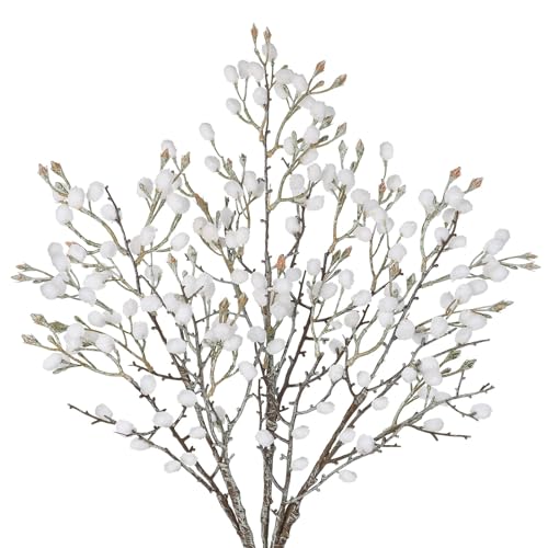 GnFlus 3Pcs Artificial Cotton Branches Fake White Flowers for Winter Spring Indoor Boho Decoration,Faux Long Stem Artificial Flowers for Wedding Home Office Bedroom Party Table Centerpieces - color: Cotton - White