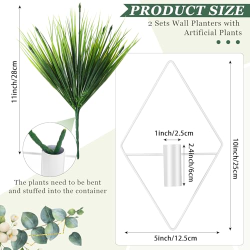 Canlierr 2 Pieces White Wall Decor Hanging Planters with Artificial Plants Metal Hanging Vase Indoor Plants Holder Modern Geometric Wall Art for Bathroom Bedroom Living Room Decor(Aquatic Plant) - color: White, size: Aquatic Plant