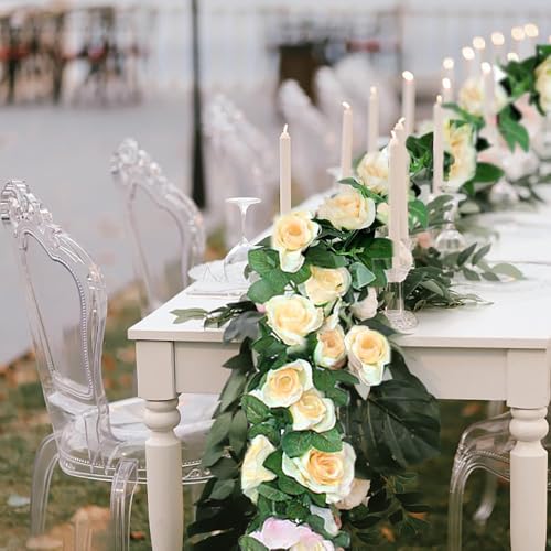 YRIOWMI 10PCS Fake Rose Garland, 7.5Ft Artificial Vines Flowers Hanging Rose Vine forfor Table Wedding Backdrop Arch Wall Party Mantle Festival Decor (Champagne) - color: Champagne