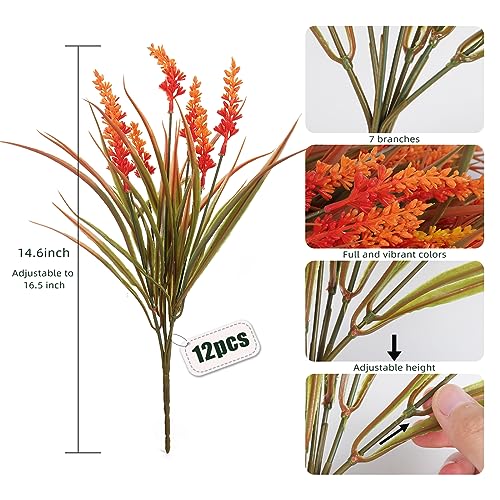 RECUTMS Artificial Fall Mums Flowers Plants Outdoors, Faux Plastic Shrubs Fake Greenery UV Resistant for Garden Patio Decor Window Box Office Hanging Planter Pathway Front Porch(Samlon) - color: Salmon