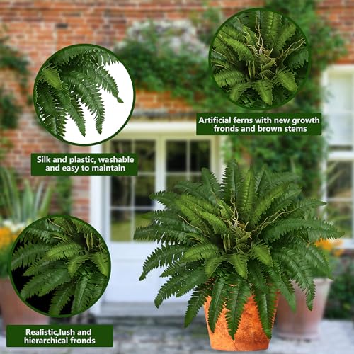 38In Artificial Boston Ferns Bush, Set of 2 Large Faux Ferns Plants, 47 Branches Fake Ferns for Home Living Room Decor, Indoor and Outdoor - size: 2 PCS-38"
