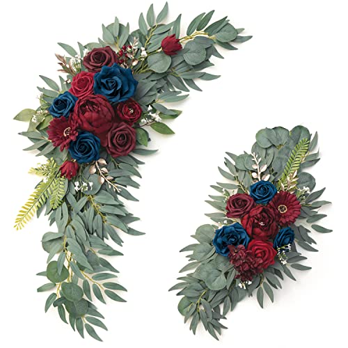 ponatia Wedding Arch Flowers (Pack of 2), Burgundy and Navy Flowers Wedding Decorations for Wedding Welcome Signs, Wedding Arches for Ceremony Reception - color: Burgundy & Navy Blue