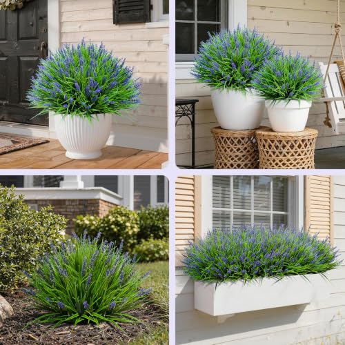 Fake Outdoor Plants Artificial Monkey Grass 12 Bundles Purple Faux Flowers for Outdoors Plastic Plant Outside Porch Patio Yard Planters Window Box Decor (12 Bundles Purple Monkey Grasses) - color: 12 Bundles Purple Monkey Grasses