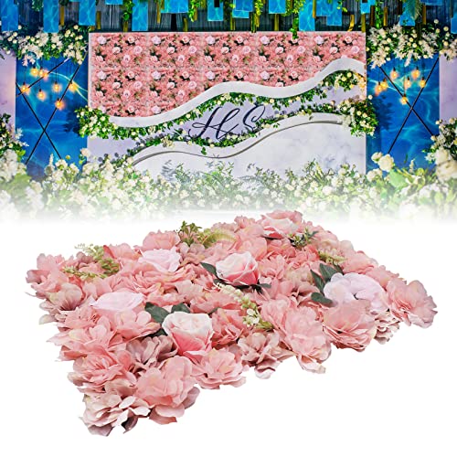 12 Pcs Artificial Flower Wall Panels, 24"x16" 3D Pink Silk Dahlia Hydrangea Rose Flowers Wall Backdrop Artificial Silk Fabric Flower Banquet Wedding Party Decor for Stage Background (Type 4) - color: Type 4