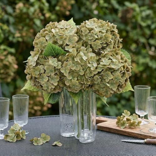 Waipfaru Green Hydrangea Artificial Flowers, 21" Real Touch Hydrangea Flowers, Faux Hydrangea Flowers Outdoor, Latex Artificial Hydrangeas All Season Indoor & Outdoor Home Decor & Wedding Arrangement - color: Dark Green, size: 3pcs