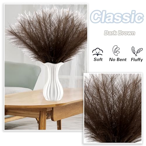 Dark Brown Pampas Grass Decor, 30 Pcs 17" Faux Pampas Grass Short Decor, Pompas Grass Flower Arrangement and Vase Filler for Boho Home Wedding Decoration - color: Dark Brown, size: 17'' Tall