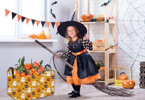 Rectangular Kids Basket,Halloween Basket.Cute Baskets for Room Decor, Pumpkin Baskets with Handles.Books Bins,Gifts Box. (Yellow Halloween) - color: Yellow Halloween