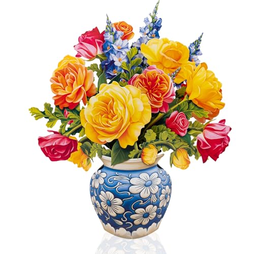 Freshcut Paper Pop Up Cards, Sorbet Roses, 12 Inch Life Sized Forever Flower Bouquet 3D Popup Greeting Card, Birthday Cards, Thank You Card, Blank Notecard & Envelope - color: Sorbet Roses, size: Classic
