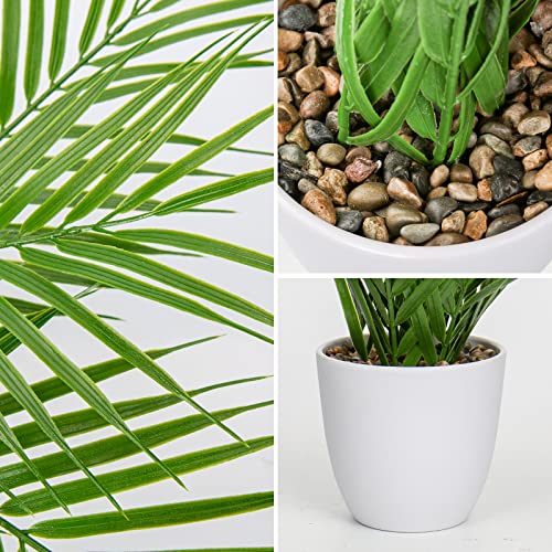 Briful Fake Plant 15’’ Artificial Palm Plant in White Pot Real Touch Faux Tropical Palm Tree Houseplant for Home Indoor Living Room Tabletop Balcony Decorations - color: White
