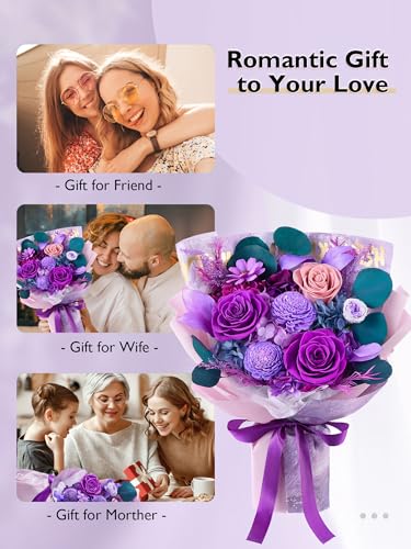 Eterfield Flowers for Delivery Prime, Flowers Forever Bouquet, Preserved Roses and Purple Flowers Birthday Gifts for Her Women Wife Mom Grandma Anniversary Valentine's Day Mothers Day Christmas