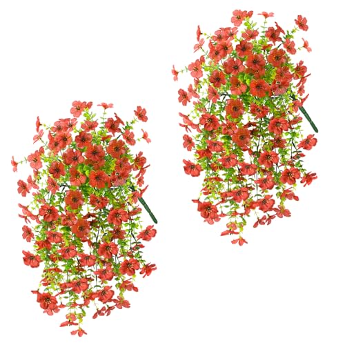ZFProcess Artificial Hanging Flowers for Outdoors Spring Decoration, 2PCS Silk Fake Daisy Realistic Outdoor Flowers UV Resistant Porch Patio Window Yard Decor(Red) - color: Red