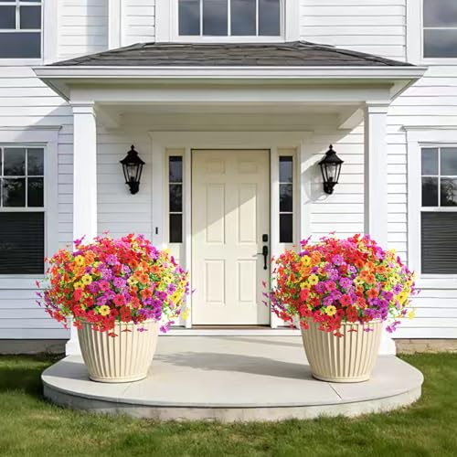 Artificial Flowers for Outdoors, Fake Faux Plants Outside Realistic Spring Summer Decor, UV Resistant Silk Flowers for Home Porch Garden (12, Purple Red Yellow Orange Hot Pink) - color: Purple Red Yellow Orange Hot Pink