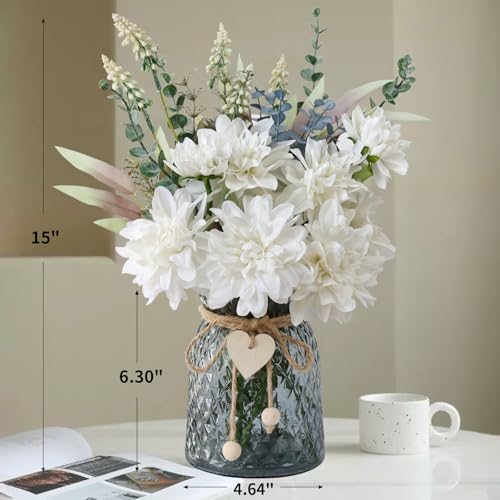 Leftover Fake Flowers in Vase,White Artificial Flowers Centerpieces for Tables,Fake Plant and Faux Flowers for Vase,Silk Flower Arrangements for Home Decor Living Room,Coffee Table Decor - color: White