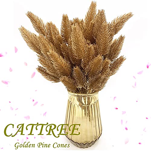 CATTREE Artificial Gold Plants Plastic Fake Grass Faux Shrubs Simulation Bushes Home Indoor Outdoor Garden Leaves Wedding Festival Decoration Hall Table Planter Filler – Golden Pine Cones 4 Pack - color: Golde Pine Cones - 4 Pcs