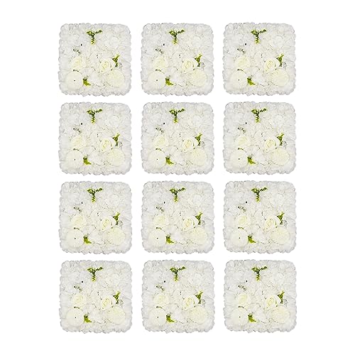 Gdrasuya10 12PCS Artificial Flower Wall Panel Wedding Backdrop Event Party Photography Flower Wall Background White Realistic Flower Wall Backdrop Faux Floral Wall Decor - color: 12pcs, White