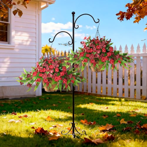 Hommyea Fall Artificial Flowers for Outdoor Fall Decor, 2 Bundles Fake Flowers UV Resistant Faux Silk Flowers No Fade Plastic Flowers for Outside Planters Home Porch Patio Yard Garden Decor - color: Red,reddish Brown