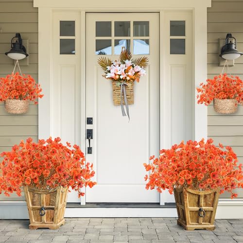 Artificial Flowers for Outdoors 12 Bundles Realistic Faux Plants UV Resistant Fake Silk Daisy with Eucalyptus for Boxwood Planter Patio Porch Outside Fall Thanksgiving Autumn Decoration(Fall) - color: Fall