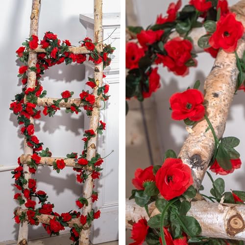 BSMYBO 5Pcs 41FT Artificial Red Flower Garland, Fake Hanging Flower Vines Wine Red Rose with Green Leaves, Faux Silk Flower for Backdrop Decoration Tea Party Wedding Birthday Anniversary Bedroom - color: Wine Red, size: 5pcs