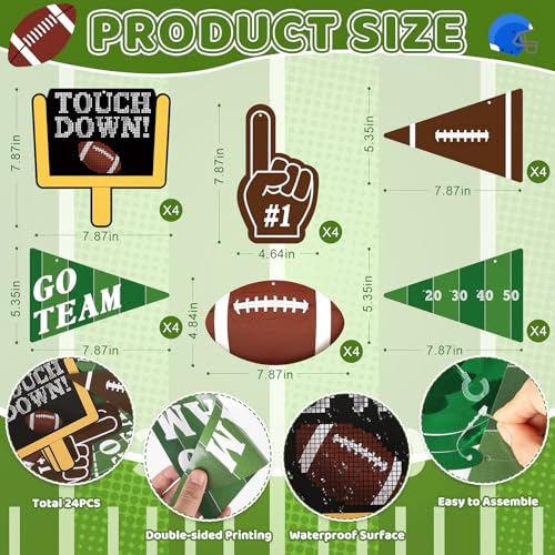 24Pcs Football Party Decorations, Football Hanging Swirls Decoration for Sports Birthday Party Decor, Ceiling Hanging Decor for Football Birthday Game Day Tailgate Party Supplies - color: Green
