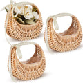 Taiyin Rattan Flower Girl Basket Small Half Moon Straw Wicker Basket with Handle Ideal for Wedding Flower Girl,Picnic,Garden Storage and Home Decor(White Ribbon) - style: White Ribbon