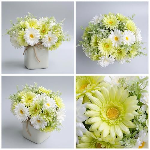 Lifelike Artificial Daisies 24pcs, Fake Wildflowers Bouquet for Vase, No-Fade Silk Spring Flowers for Home Table Decor Living Room Kitchen Centerpiece (Green - 2 Bouquets)
