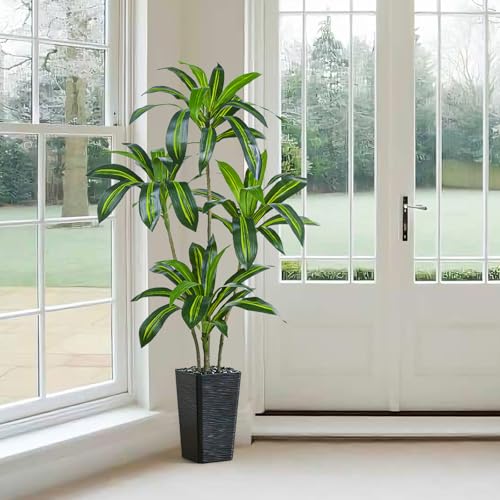 Artificial Dracaena Tree, 5FT Artificial Plants Indoor with Black Square Planter, Faux Yucca Silk Tree Fake Tropical Floor Plant in Pot, Fake Plants for Home House Room Office Entryway Porch Decor - color: Black, size: 5FT