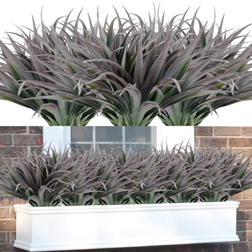16Pcs Artificial Grass Fake Plants 17.3in Outdoor Plants UV Resistant Faux Greenery Stems Fake Grass for Home Window Garden Office Patio Pathway Front Porch Décor Green & Black - color: Green & Black, size: 16 Pcs