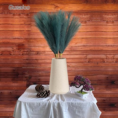 Artificial Faux Pampas Grass 8 Pcs Fake Artificial Adjustable Pampas Grass Variable Length Tall Fluffy Stems Table Vase Filler Centerpiece for Living Room Decor Boho Decor Wedding Dark Green - color: Darkgreen