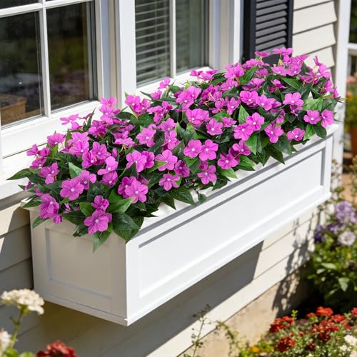 Ouddy Decor 6 Bundles Artificial Flowers for Outdoors Decorations, Fake Silk Flowers Faux Plants Plastic Bouquet UV Resistant for Porch Garden Wedding Spring Summer Indoor Outside Home Decor, Purple - color: Purple