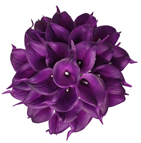 Floral Kingdom 20 Pack 14" Calla Lily Artificial Flowers – Real Touch Royal Purple Latex Flowers for Home Decor Tabletop Centerpieces Living Room & Weddings - color: Royal Purple