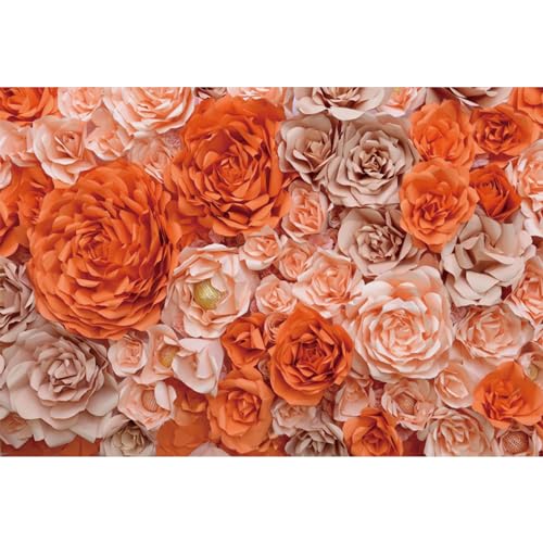 7x5ft Orange Rose Backdrop for Party Rose Gold Rose Floral Paper Flower Wall Photography Background Happy Mother's Day Birthday Bridal Shower Decorations Photographer YouTube Studio Props - color: orange, size: 7x5ft