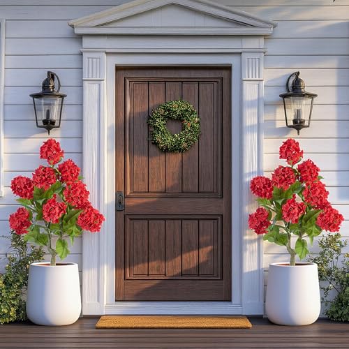 Daifunli 2 Pack 36″ Artificial Hydrangea Trees Real to Touch Faux Hydrangea Bushes Plants with Stakes for Wedding Spring Home Office Living Room Housewarming Gift(Red) - color: Red