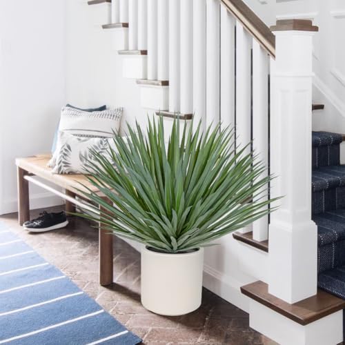 Briful Large Agave Plant Artificial in Resin White Pot, 26.3in Outdoor Fake Agave Plant Realistic Artificial Agave Cactus for Indoor Home Office Garden Front Patio Decor - color: Grey Green-white Pot