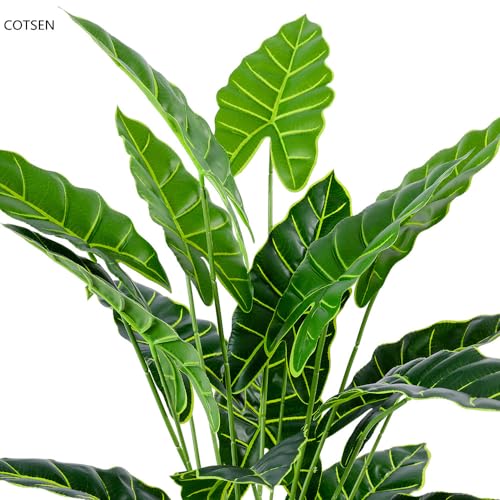 COTSEN Artificial Plants 2 Pcs Artificial Alocasia Plants 28inch Faux Alocasia Tree Large Fake Plants Family Office Indoor Outside Decor