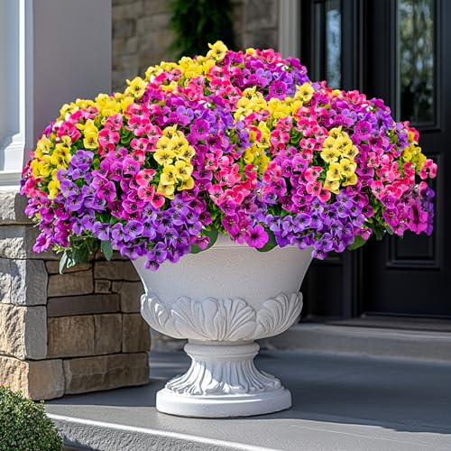 AXYLEX Artificial Flowers Outdoor Fake Plants - 16 Bundles UV Resistant No Fade Faux Shrubs Plastic Greenery Home Garden Porch Patio Decoration (1, Multi02-16pcs) - color: Mixed, 4 Colors Red Pink Purple Yellow