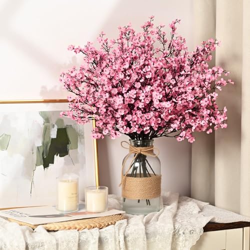 Waipfaru 15Pcs Fake Flowers Babys Breath Silk, Real Touch Pink Artificial Flowers Bulk with Bendable Stems, Pink Faux Flowers Babys Breath for Valentine's Day Spring Wedding Party Decor - color: Pink, size: 15pcs
