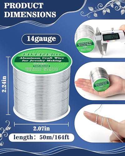 FIVEIZERO 14 Gauge Aluminum Craft Wire 164ft,Armature Wire for Sculpting, Bendable Metal Wire for Jewelry Making, Wire Wrapping, Floral Sculptures,Clay & Christmas Ornaments Crafting(Sliver) - size: 14 Gauge