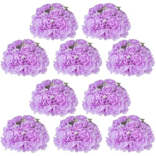 NUPTIO Flower Ball Arrangement Bouquet: 10 Pcs 11.8 inch Diameter Light Purple Rose Fake Flowers Balls for Wedding Centerpiece Decorations Artificial Flower Centerpieces for Tables - color: Light Purple, size: 11.8" Diam - 10 PCS