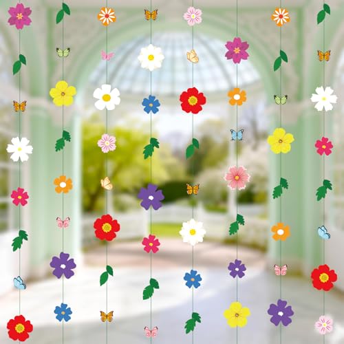 2 Pcs x 13ft Spring Flower Garland Wildflower Party Decor, Wildflower Paper Garland with Butterfly Party Streamers Hanging Decor for Garden Birthday Tea Spring Wedding Baby Shower Party Decorations